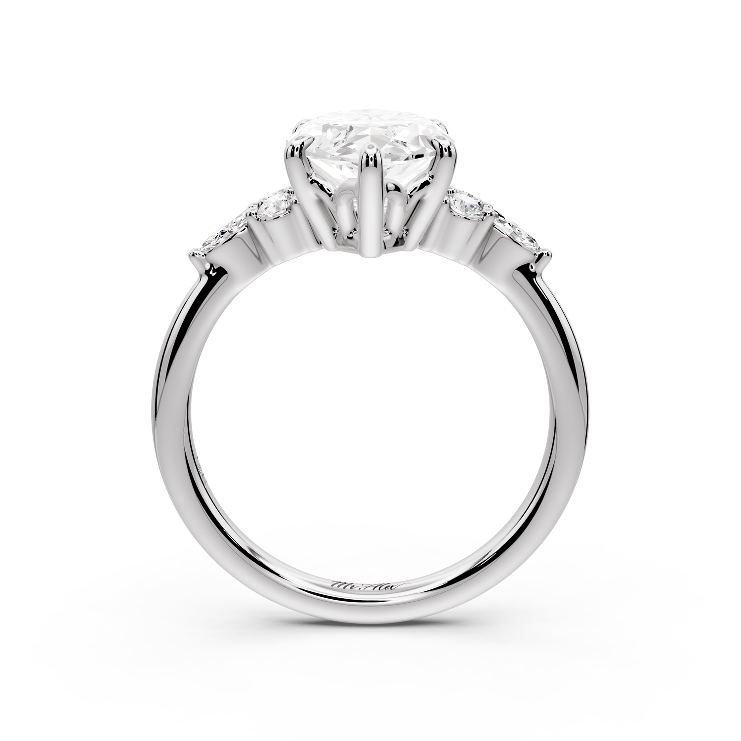 Sandi - 3ct platinum Marquise Floral Cluster Side-Stone Engagement Ring with Plain Band