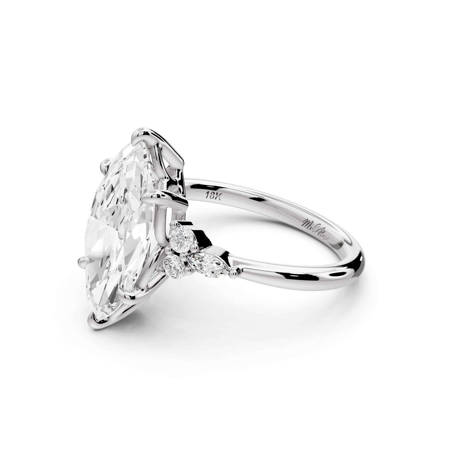 Sandi - 3ct platinum Marquise Floral Cluster Side-Stone Engagement Ring with Plain Band