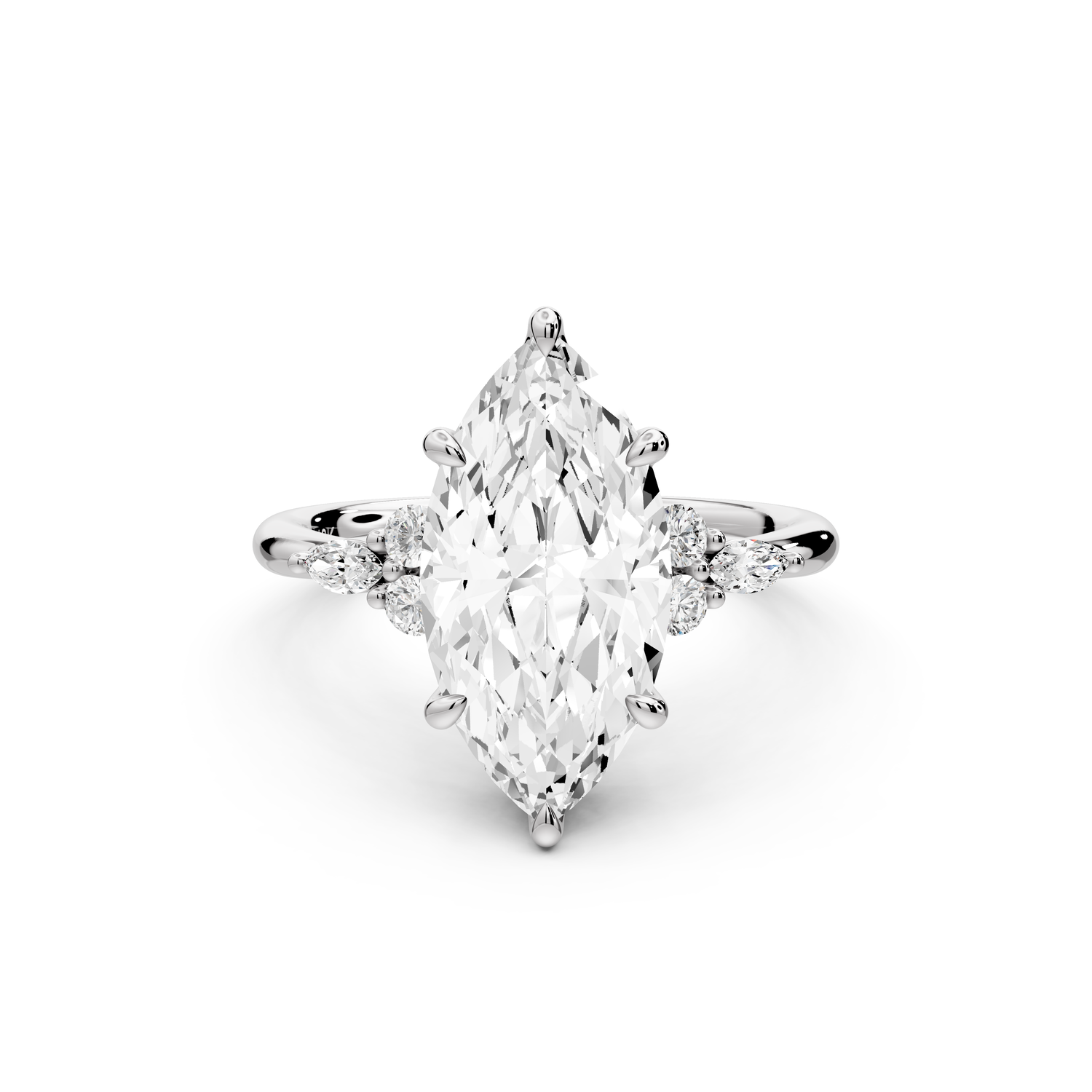 Sandi - 3ct platinum Marquise Floral Cluster Side-Stone Engagement Ring with Plain Band