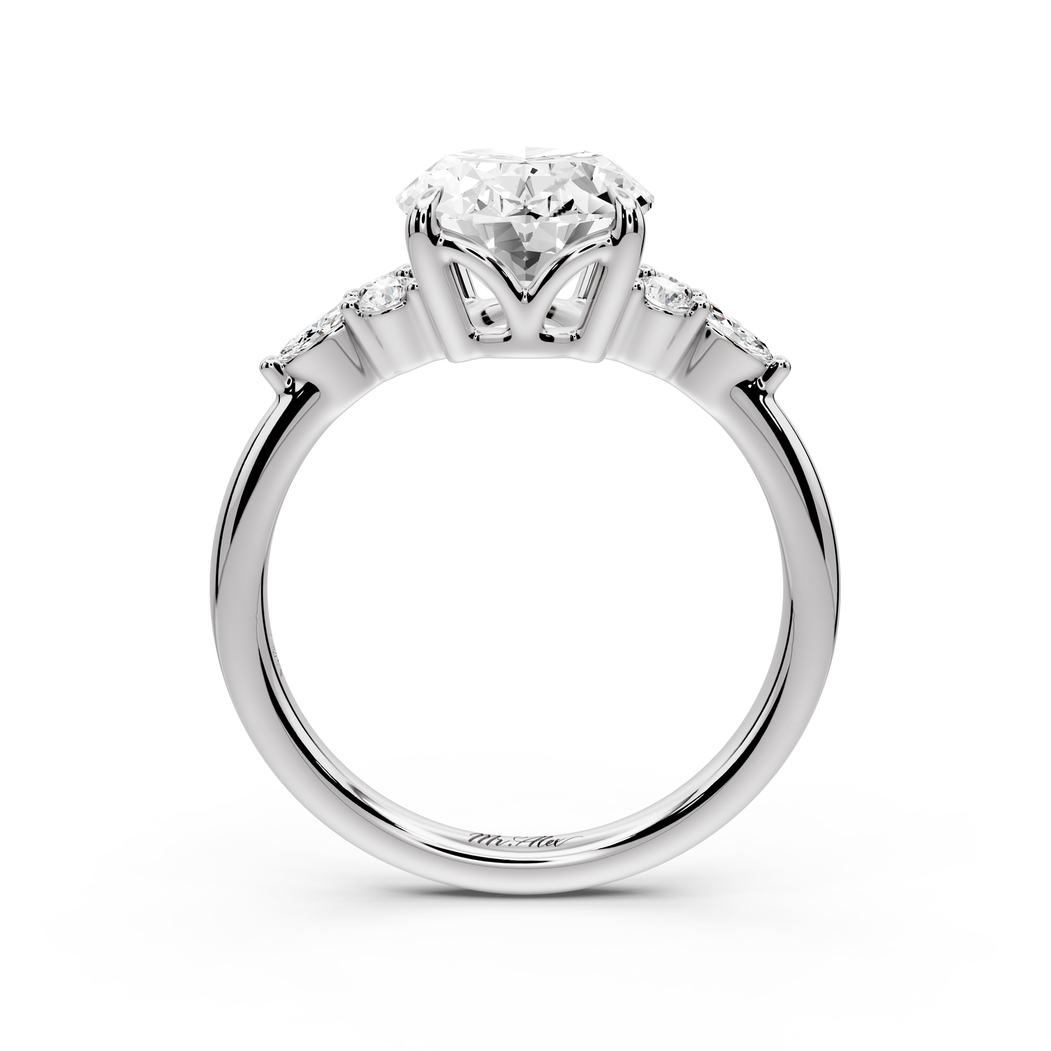 Sandi - 3ct platinum Oval Floral Cluster Side-Stone Engagement Ring with Plain Band