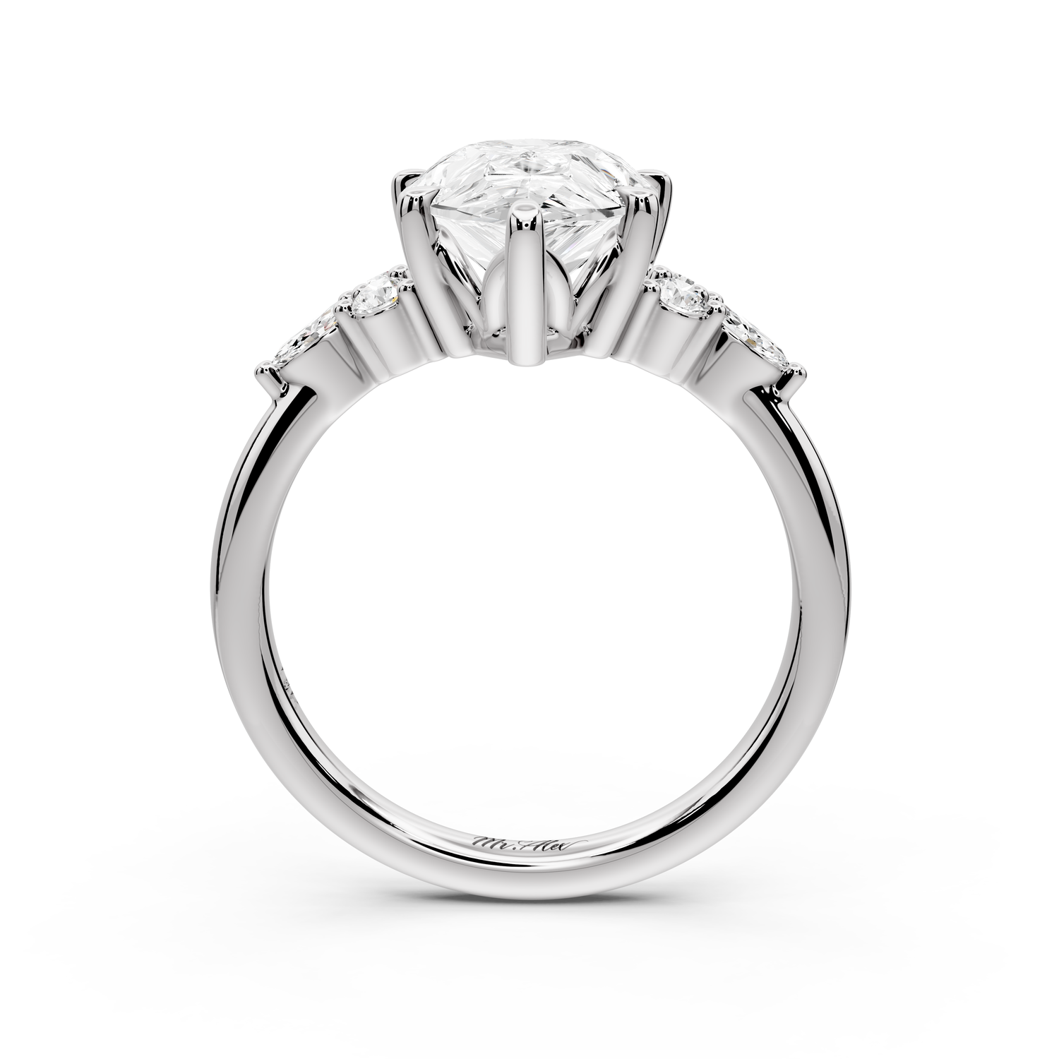 Sandi - 3ct platinum Pear Floral Cluster Side-Stone Engagement Ring with Plain Band