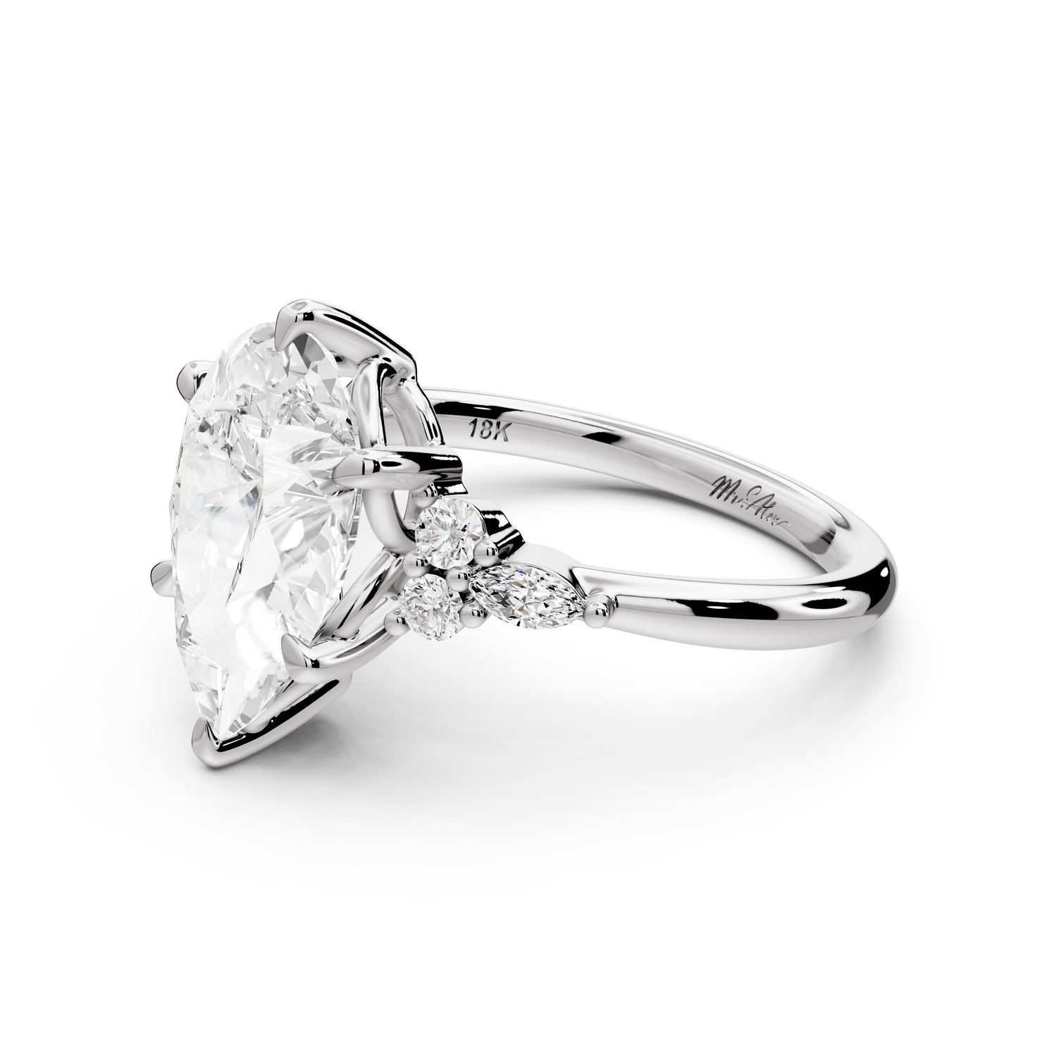 Sandi - 3ct platinum Pear Floral Cluster Side-Stone Engagement Ring with Plain Band