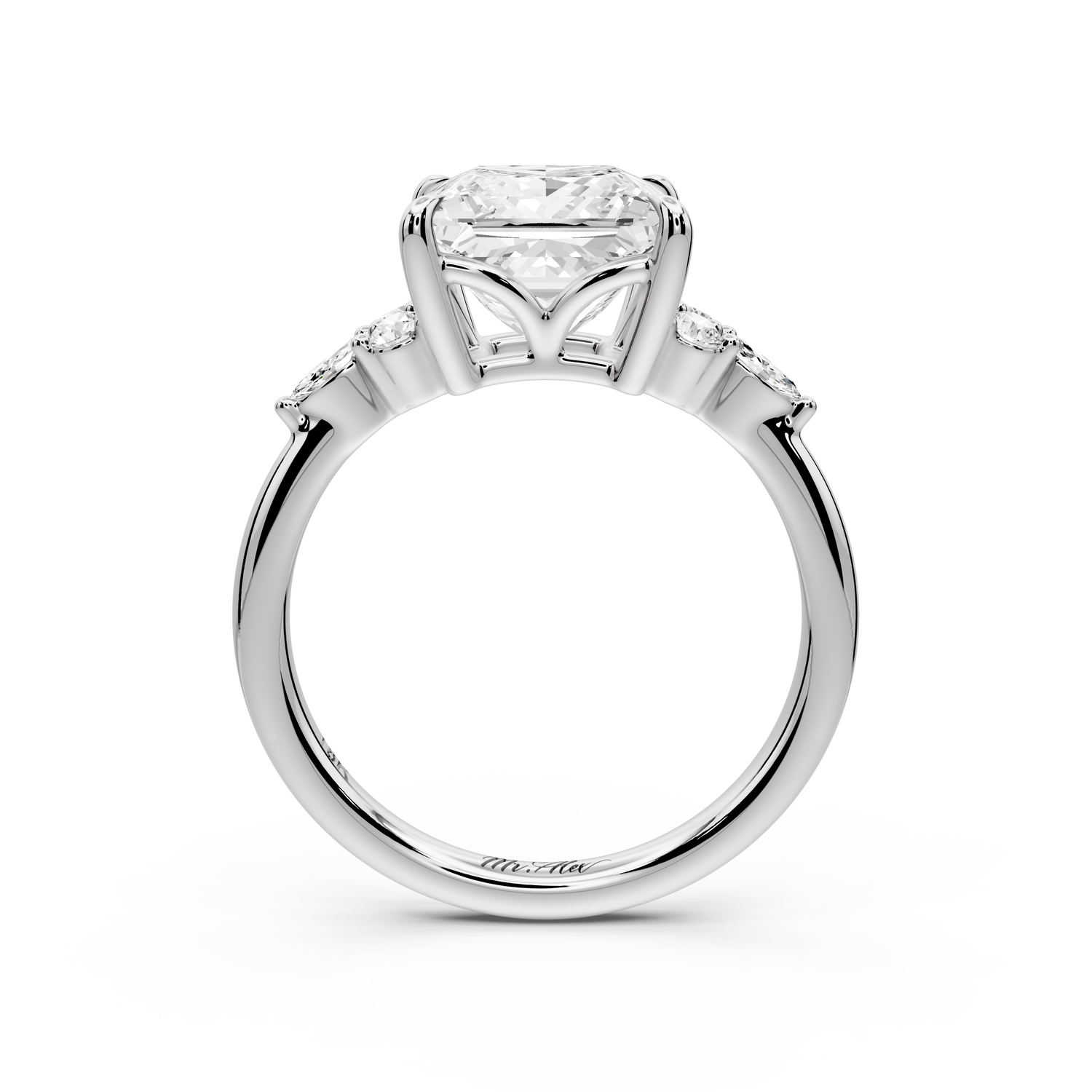 Sandi - 3ct platinum Princess Floral Cluster Side-Stone Engagement Ring with Plain Band
