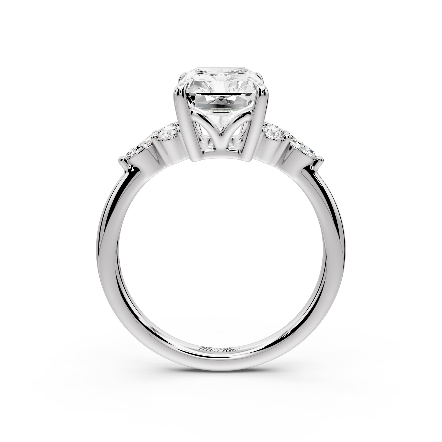 Sandi - 3ct platinum Radiant Floral Cluster Side-Stone Engagement Ring with Plain Band