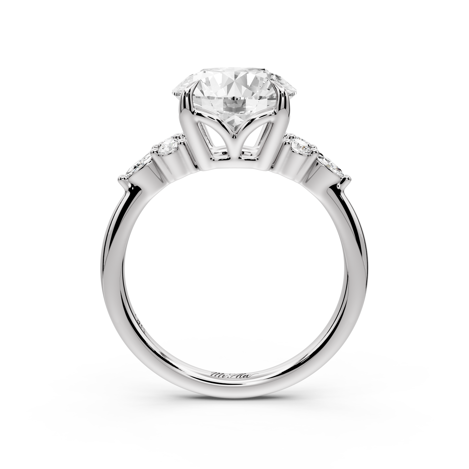 Sandi - 3ct platinum Round Floral Cluster Side-Stone Engagement Ring with Plain Band