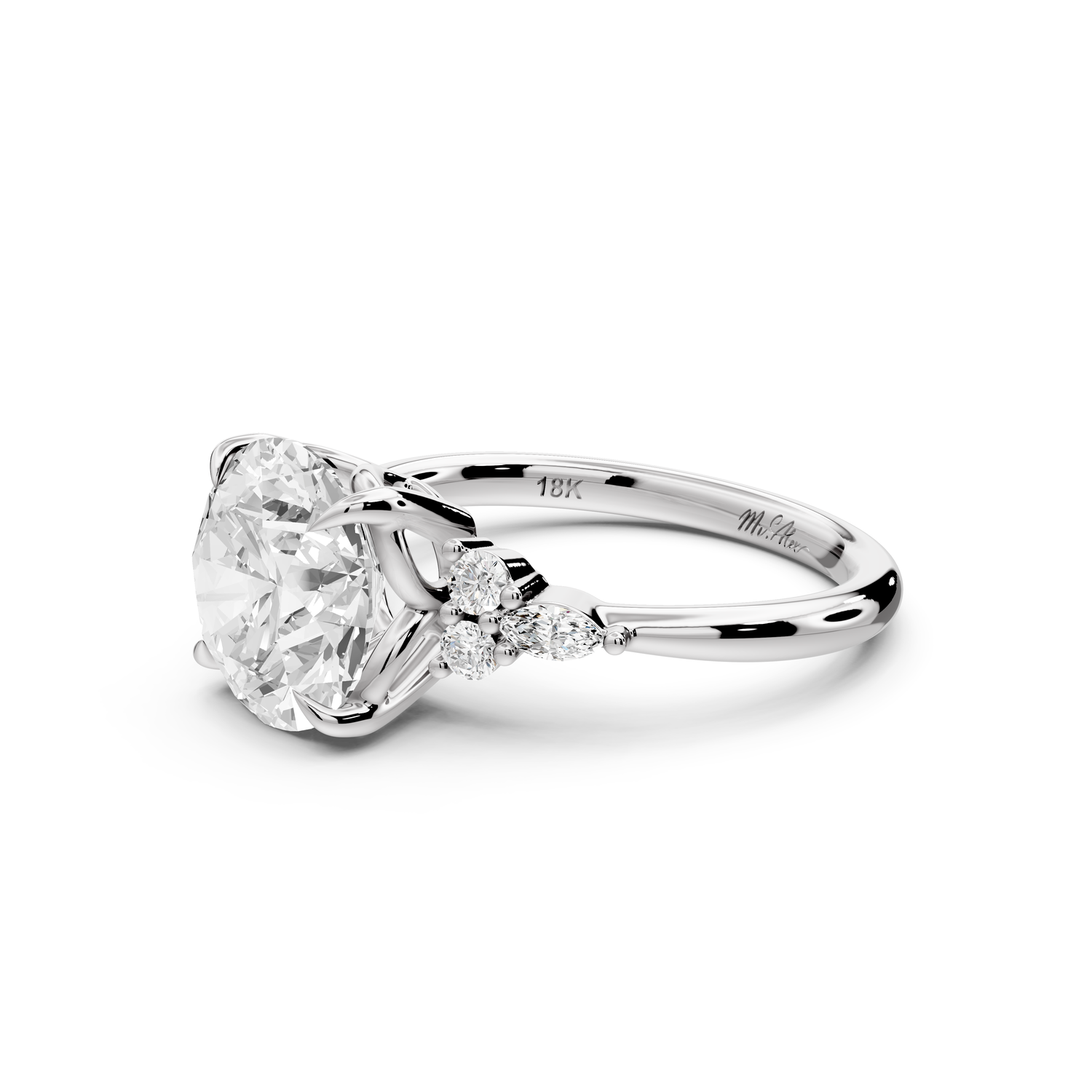 Sandi - 3ct platinum Round Floral Cluster Side-Stone Engagement Ring with Plain Band