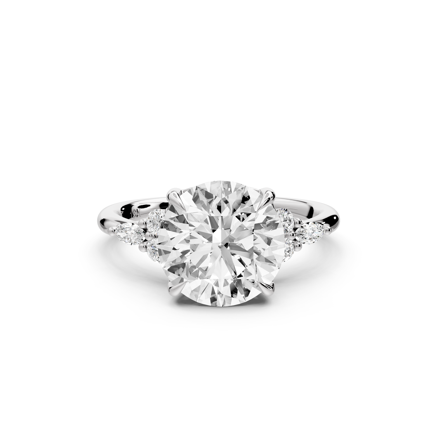 Sandi - 3ct platinum Round Floral Cluster Side-Stone Engagement Ring with Plain Band