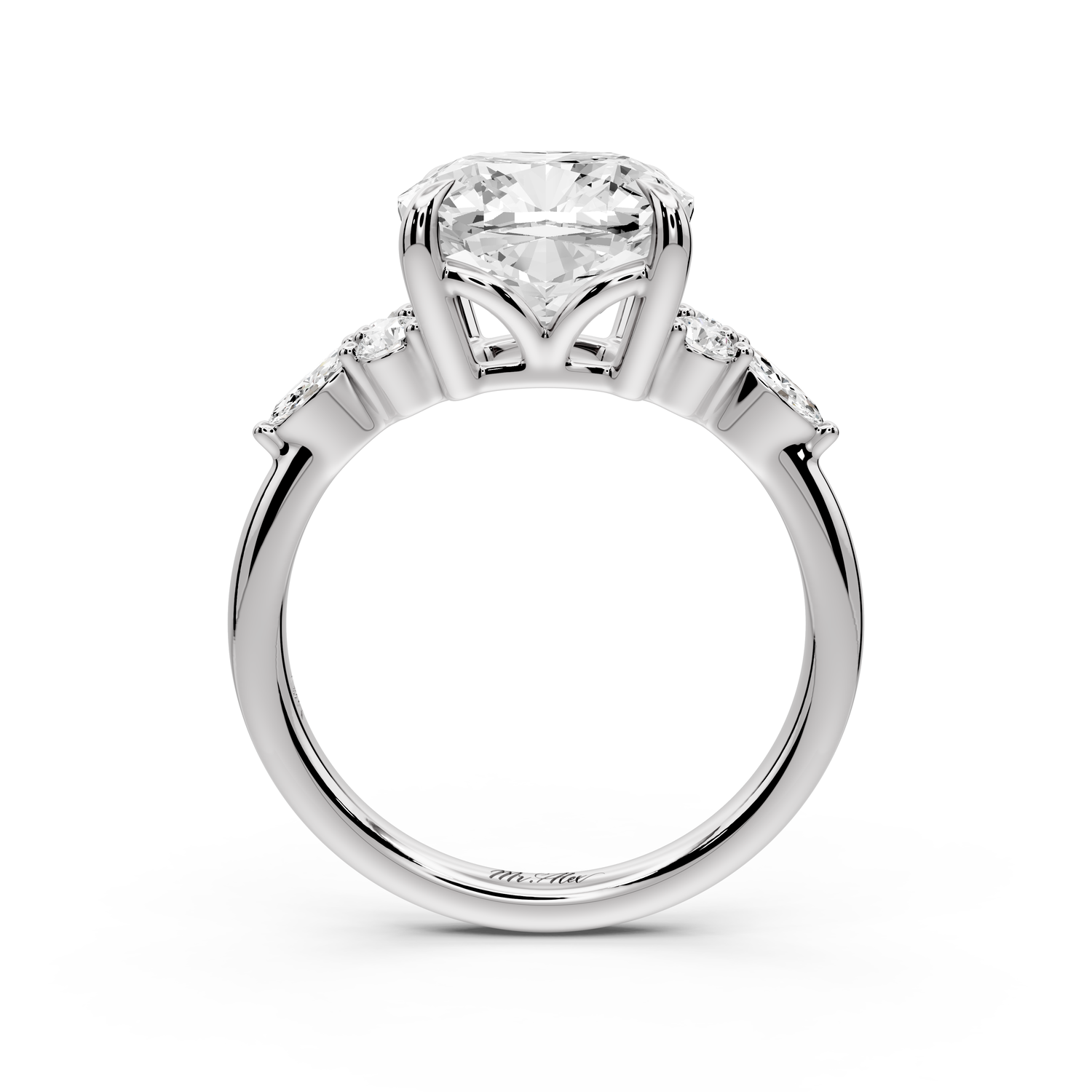 Sandi - 4ct platinum Cushion Floral Cluster Side-Stone Engagement Ring with Plain Band