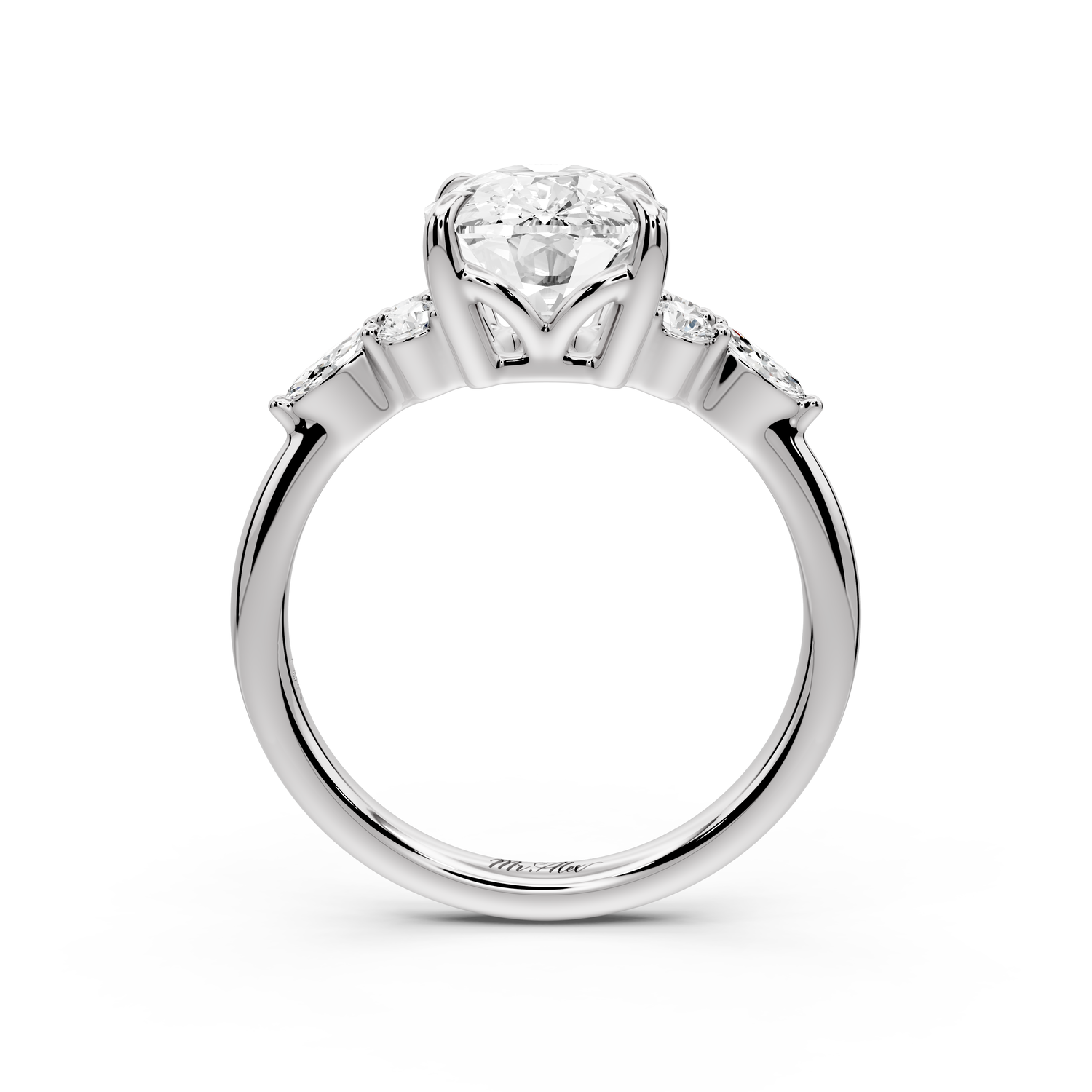 Sandi - 4ct platinum Ecushion Floral Cluster Side-Stone Engagement Ring with Plain Band
