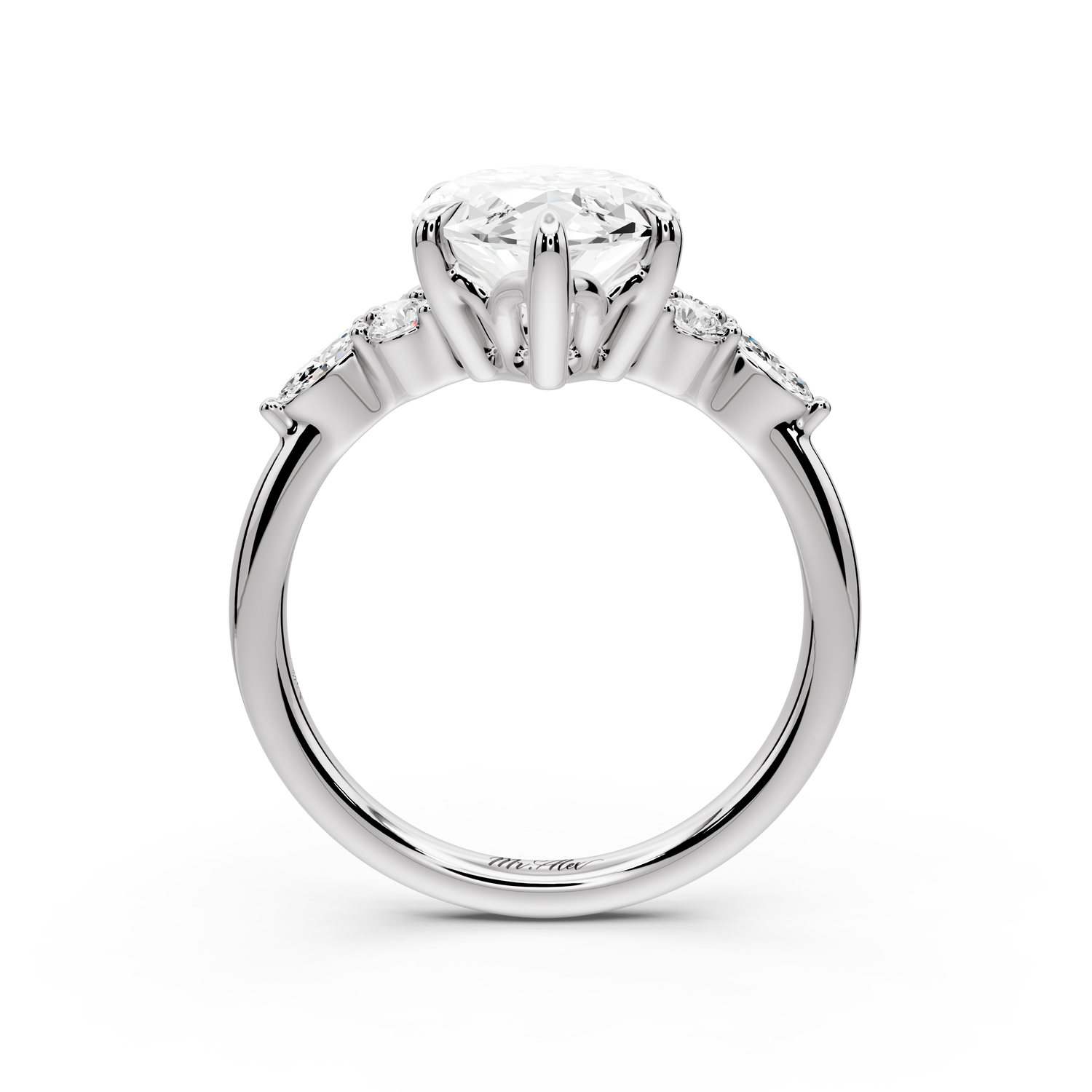 Sandi - 4ct platinum Marquise Floral Cluster Side-Stone Engagement Ring with Plain Band