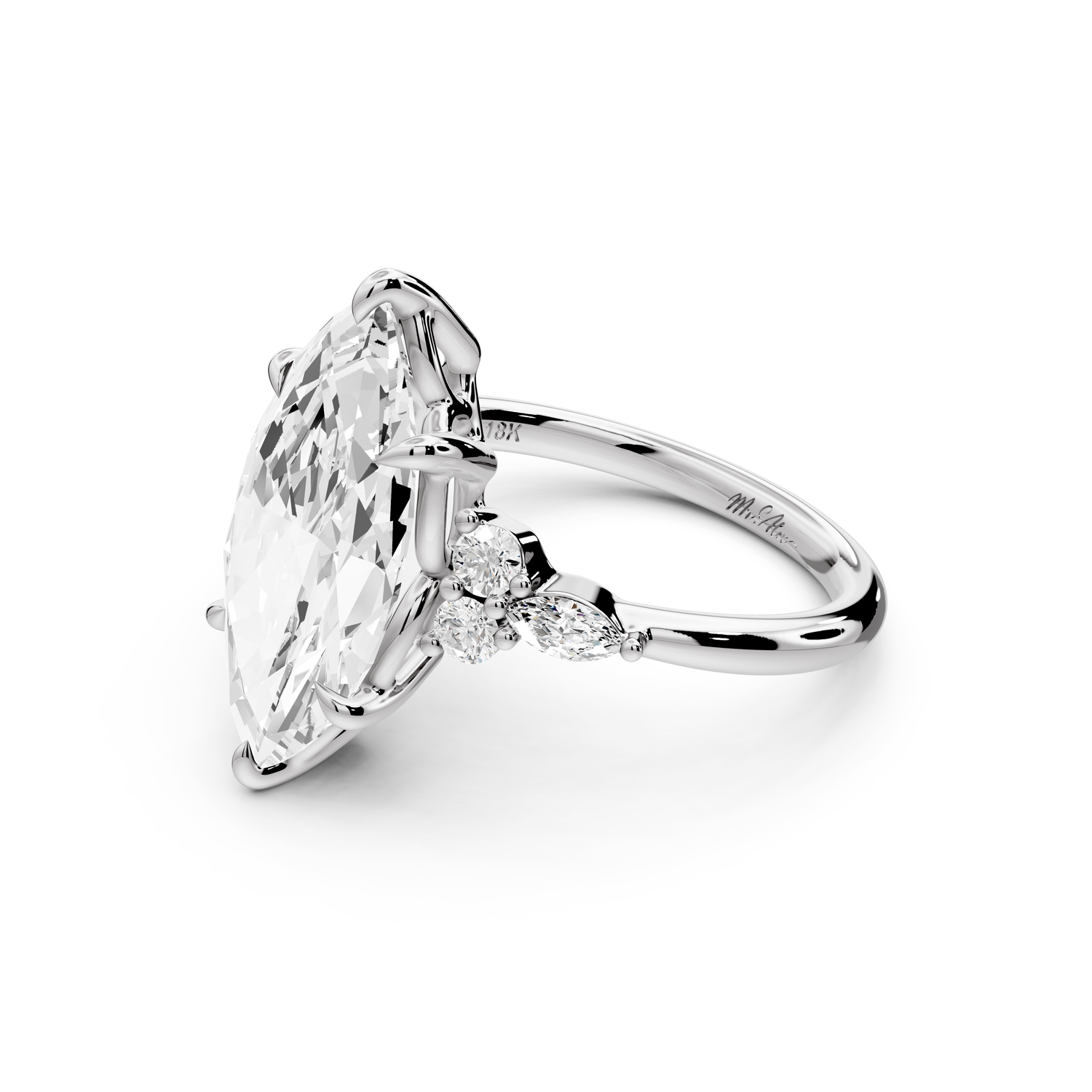 Sandi - 4ct platinum Marquise Floral Cluster Side-Stone Engagement Ring with Plain Band
