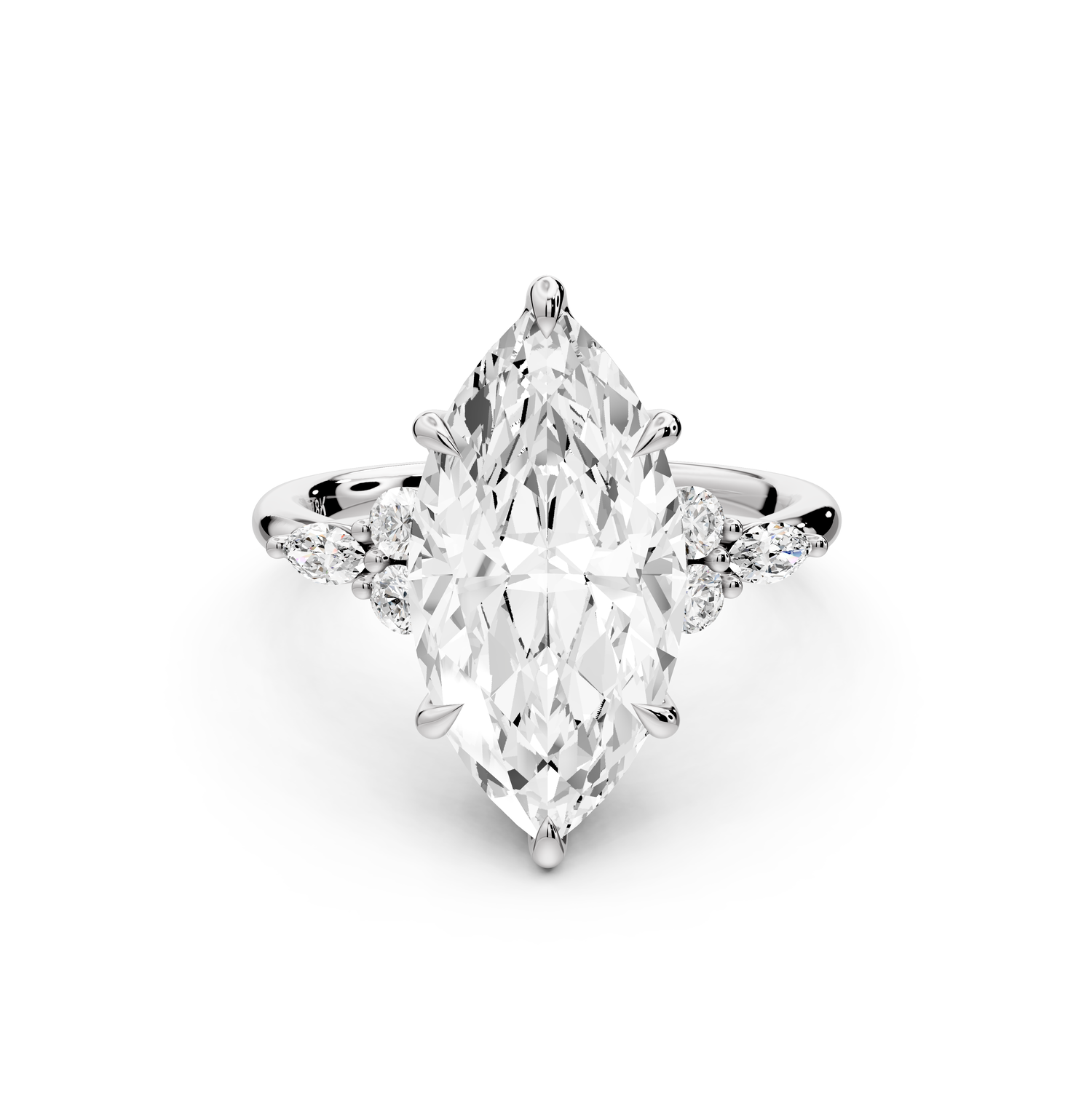 Sandi - 4ct platinum Marquise Floral Cluster Side-Stone Engagement Ring with Plain Band