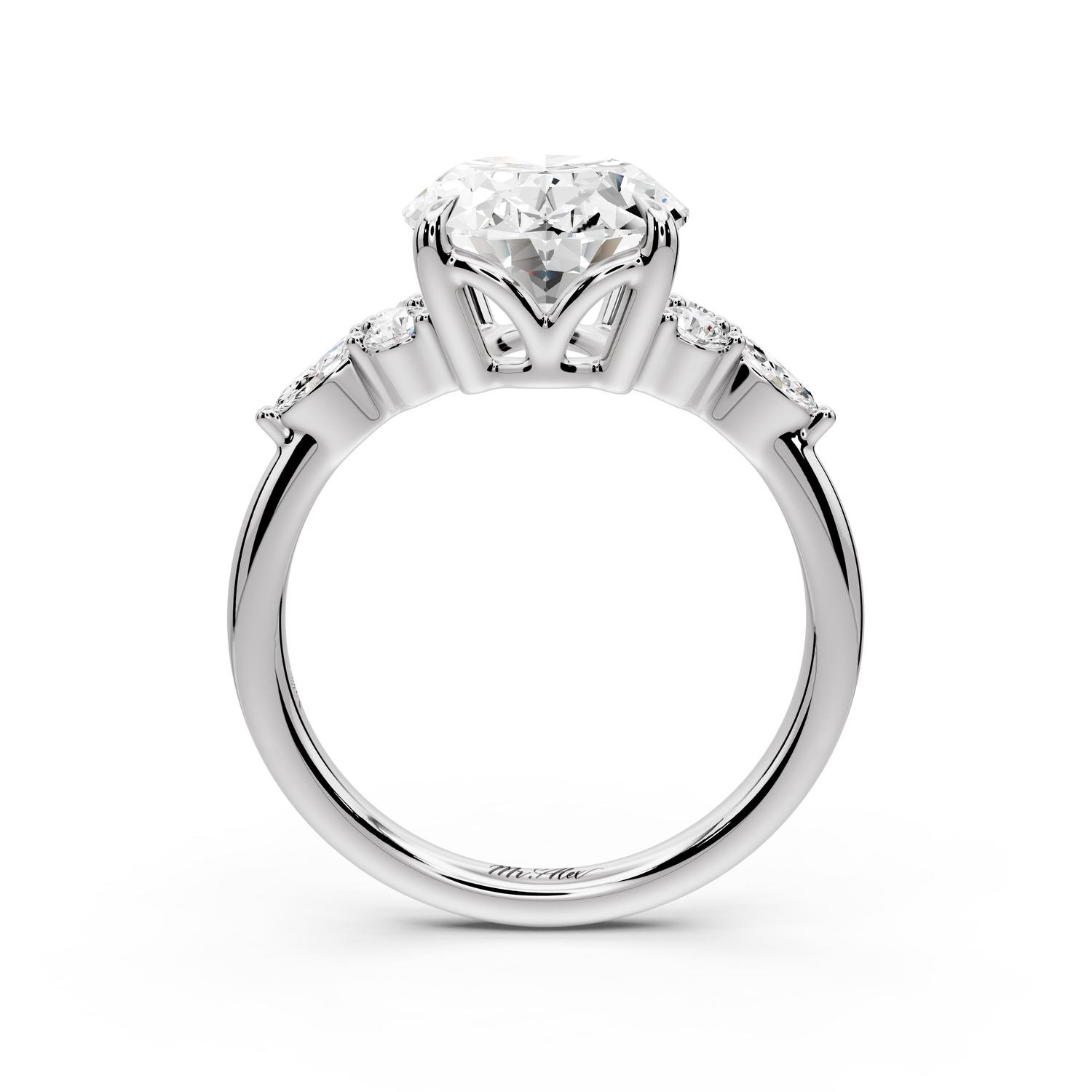 Sandi - 4ct platinum Oval Floral Cluster Side-Stone Engagement Ring with Plain Band