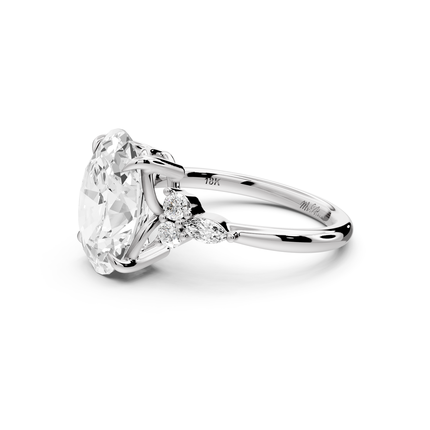 Sandi - 4ct platinum Oval Floral Cluster Side-Stone Engagement Ring with Plain Band