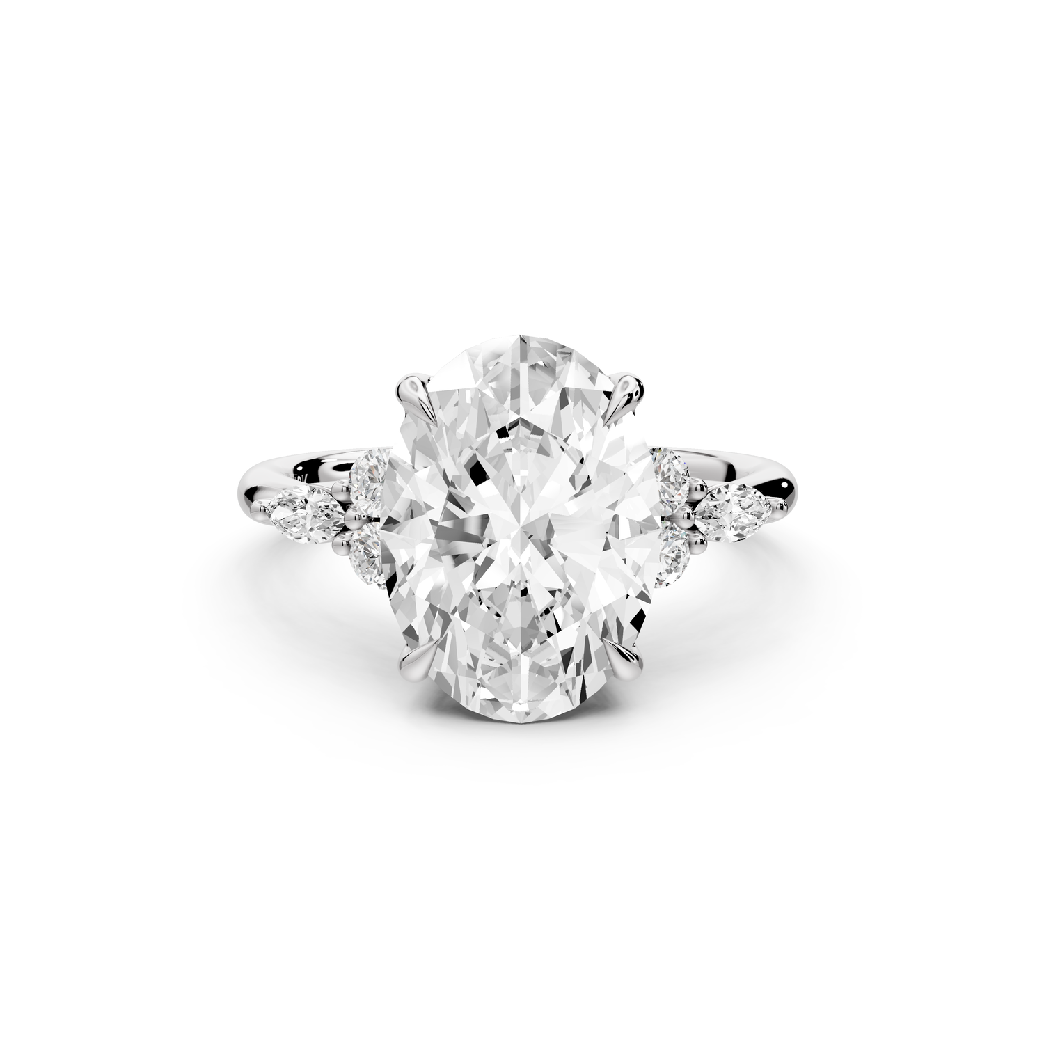 Sandi - 4ct platinum Oval Floral Cluster Side-Stone Engagement Ring with Plain Band