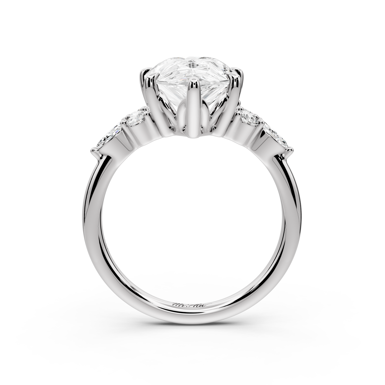 Sandi - 4ct platinum Pear Floral Cluster Side-Stone Engagement Ring with Plain Band
