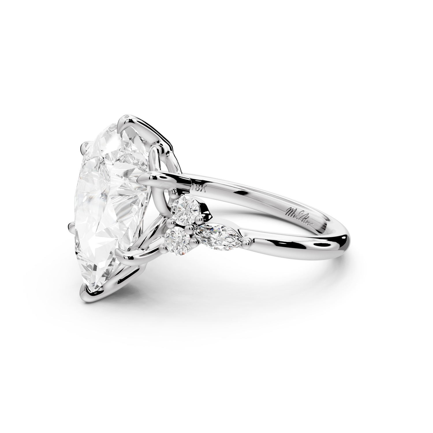Sandi - 4ct platinum Pear Floral Cluster Side-Stone Engagement Ring with Plain Band