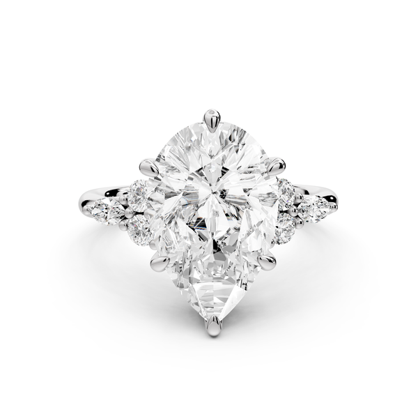Sandi - 4ct platinum Pear Floral Cluster Side-Stone Engagement Ring with Plain Band