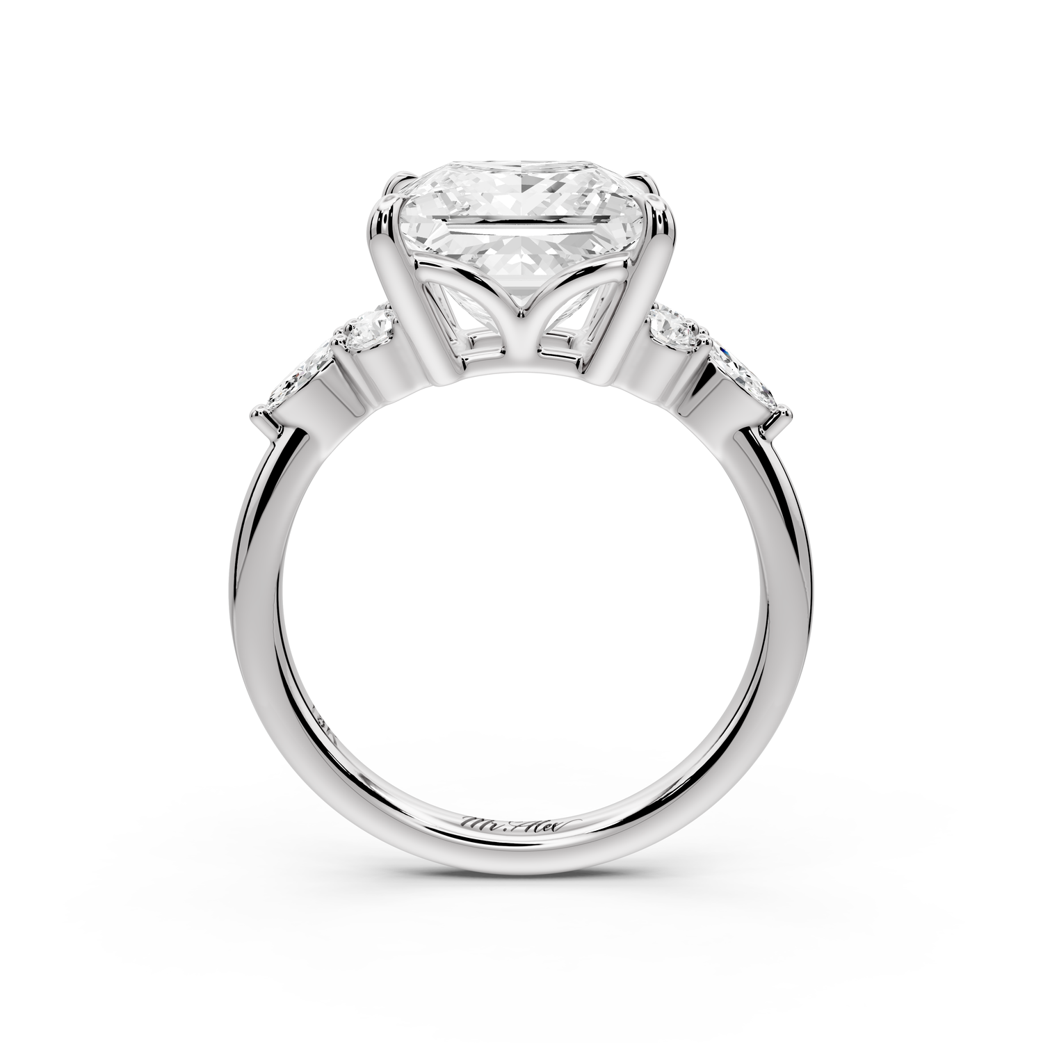 Sandi - 4ct platinum Princess Floral Cluster Side-Stone Engagement Ring with Plain Band