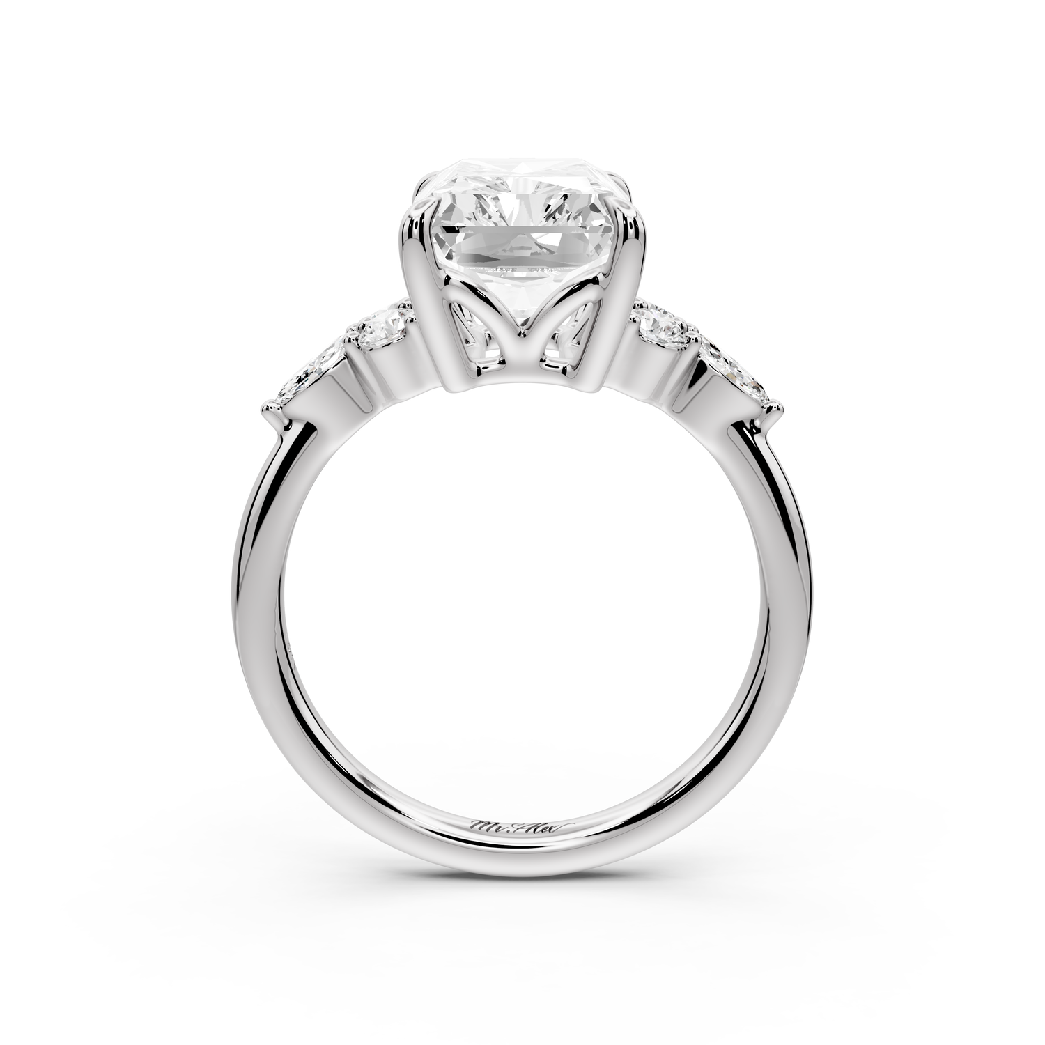 Sandi - 4ct platinum Radiant Floral Cluster Side-Stone Engagement Ring with Plain Band
