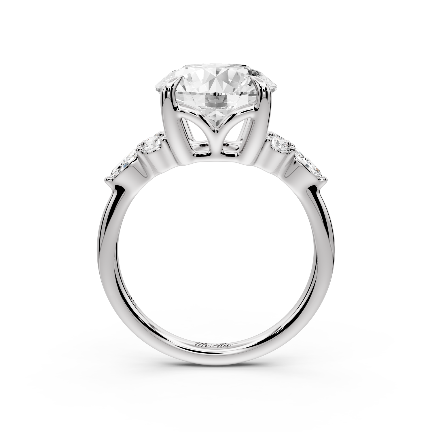 Sandi - 4ct platinum Round Floral Cluster Side-Stone Engagement Ring with Plain Band