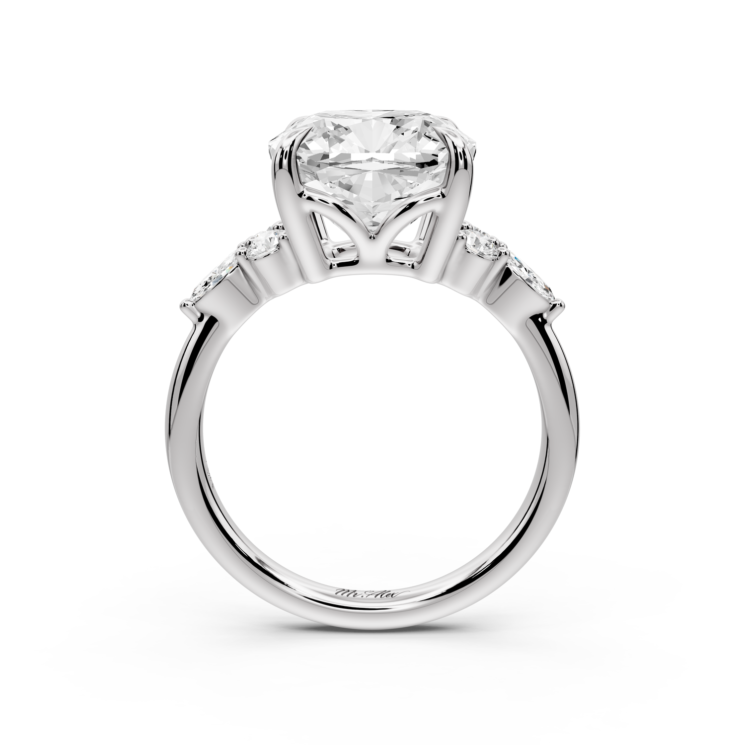 Sandi - 5ct platinum Cushion Floral Cluster Side-Stone Engagement Ring with Plain Band