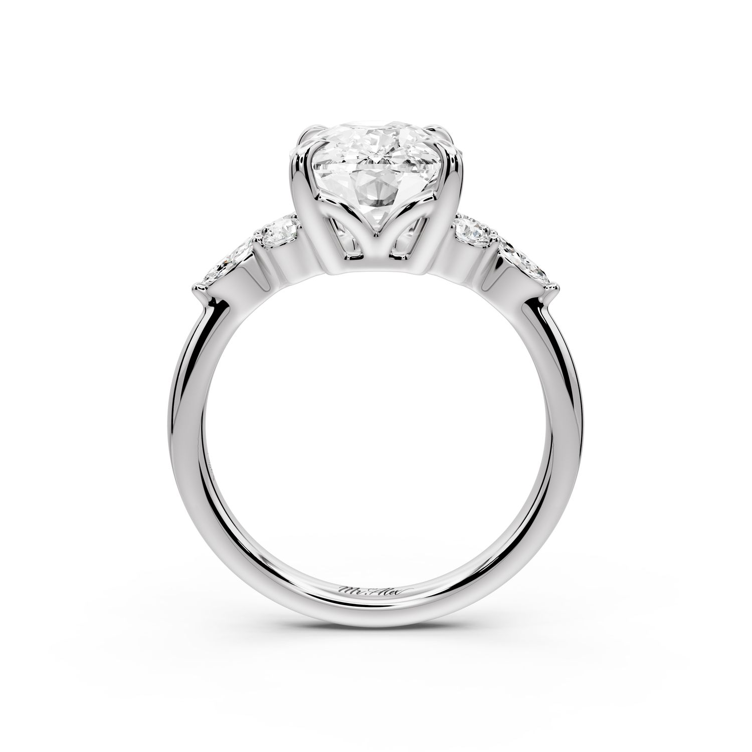 Sandi - 5ct platinum Ecushion Floral Cluster Side-Stone Engagement Ring with Plain Band