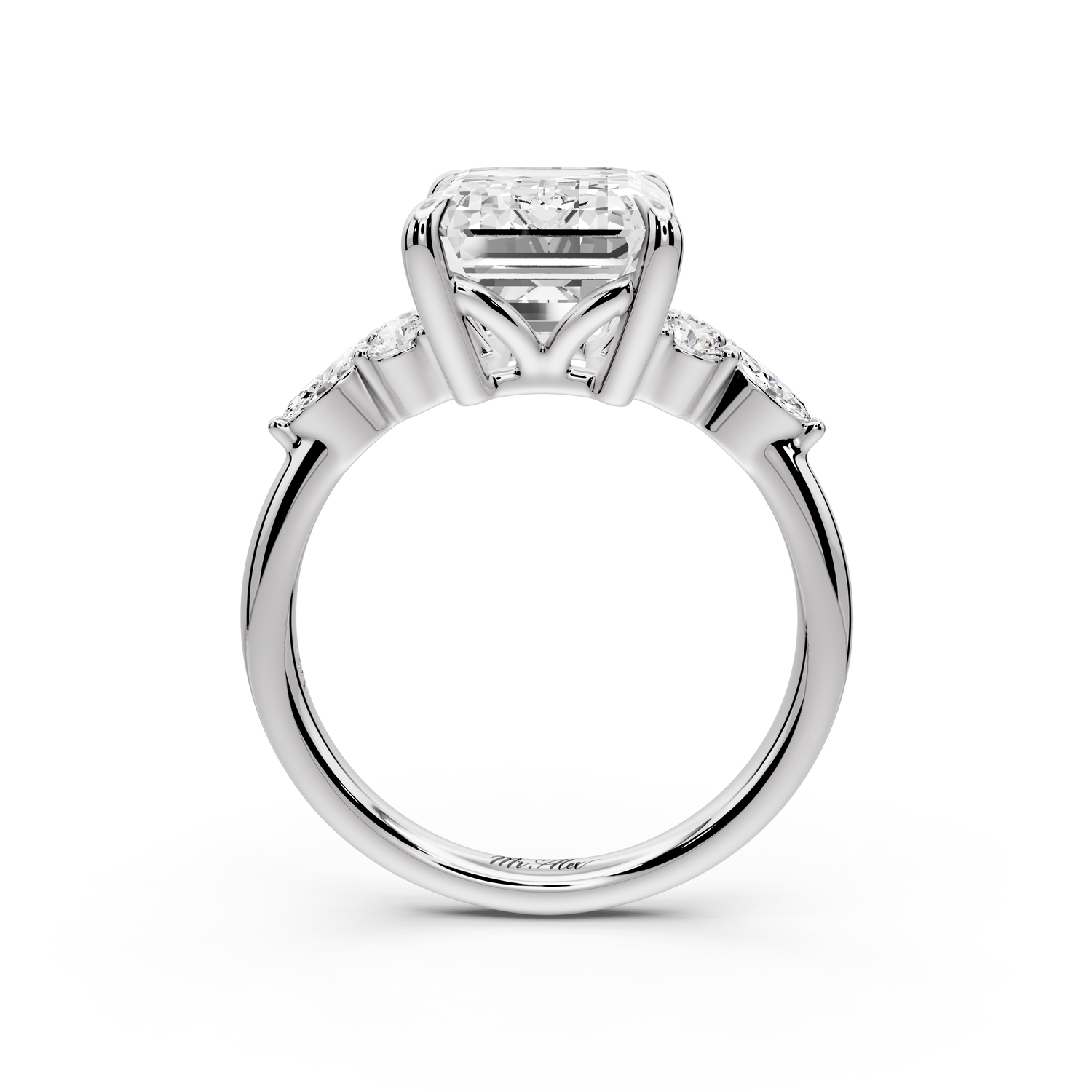 Sandi - 5ct platinum Emerald Floral Cluster Side-Stone Engagement Ring with Plain Band