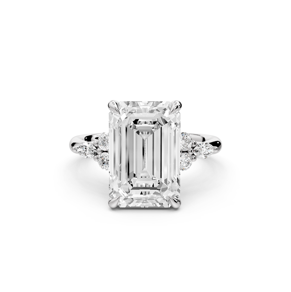 Sandi - 5ct platinum Emerald Floral Cluster Side-Stone Engagement Ring with Plain Band