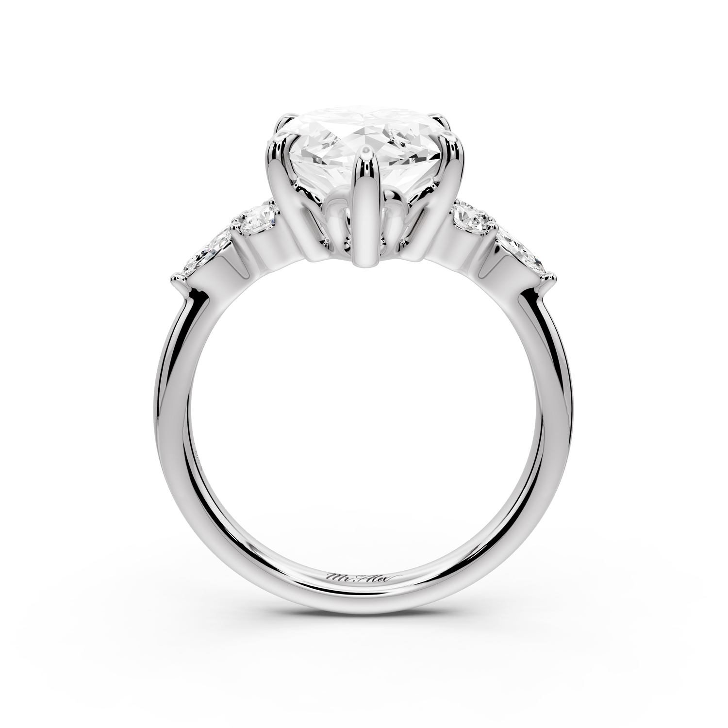 Sandi - 5ct platinum Marquise Floral Cluster Side-Stone Engagement Ring with Plain Band