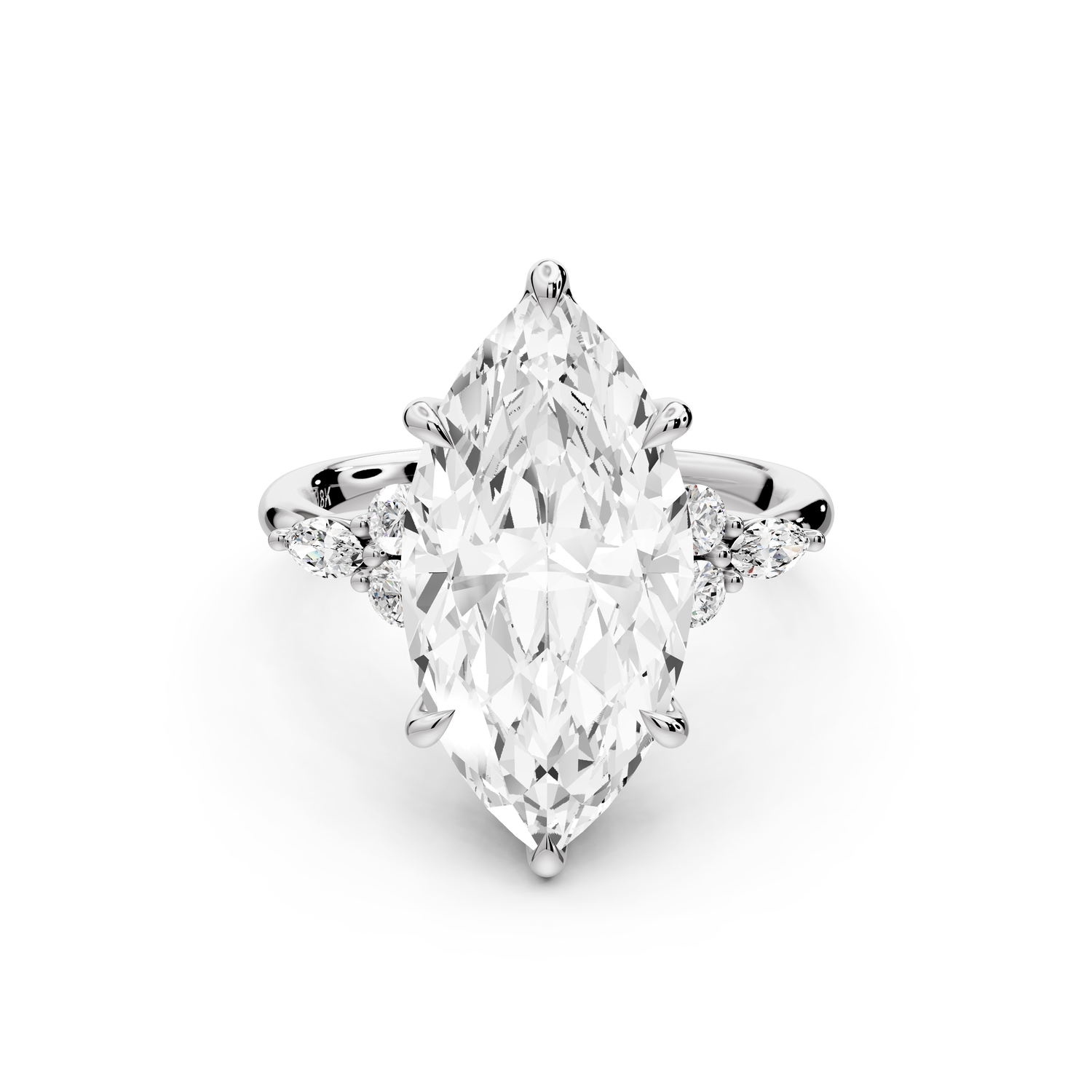 Sandi - 5ct platinum Marquise Floral Cluster Side-Stone Engagement Ring with Plain Band