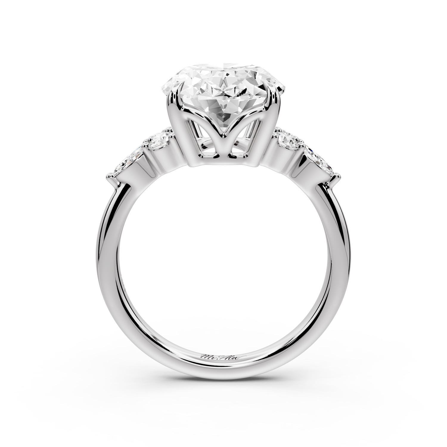 Sandi - 5ct platinum Oval Floral Cluster Side-Stone Engagement Ring with Plain Band