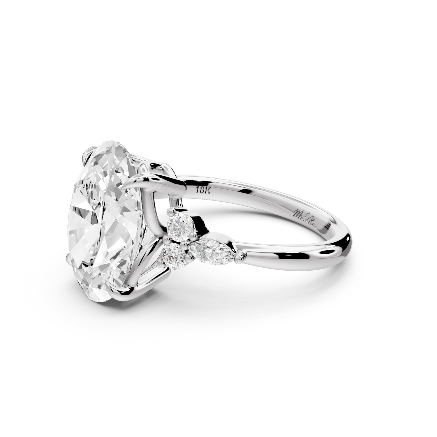Sandi - 5ct platinum Oval Floral Cluster Side-Stone Engagement Ring with Plain Band