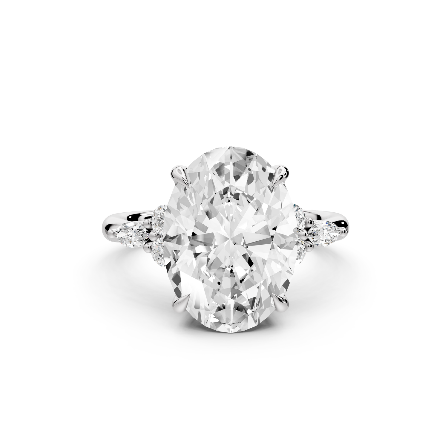 Sandi - 5ct platinum Oval Floral Cluster Side-Stone Engagement Ring with Plain Band