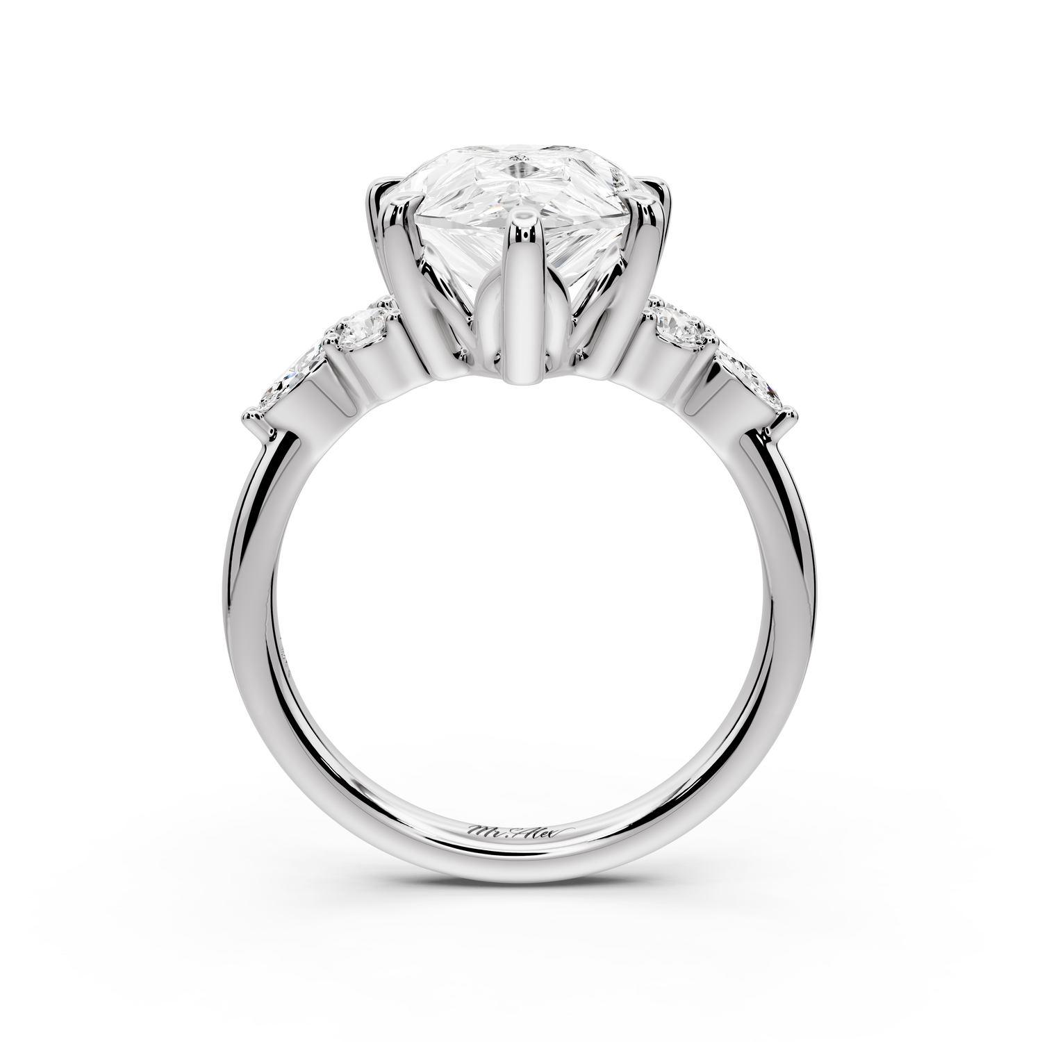 Sandi - 5ct platinum Pear Floral Cluster Side-Stone Engagement Ring with Plain Band