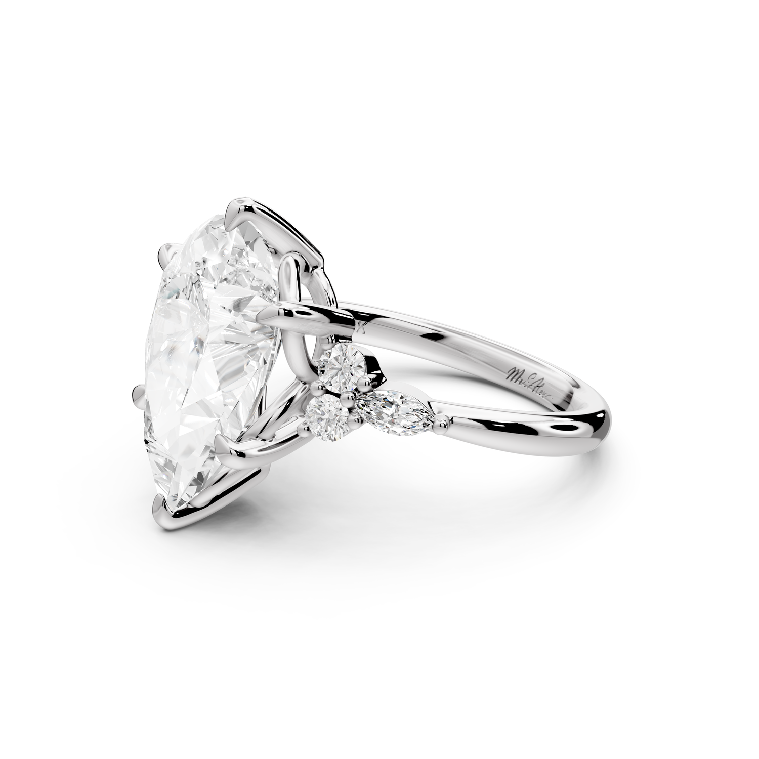 Sandi - 5ct platinum Pear Floral Cluster Side-Stone Engagement Ring with Plain Band