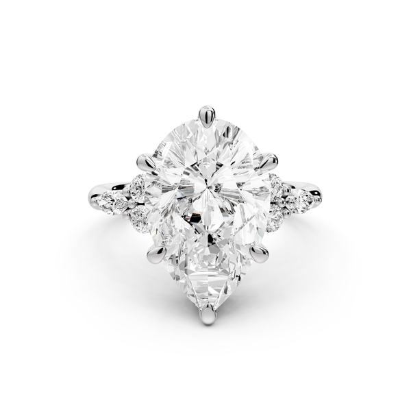 Sandi - 5ct platinum Pear Floral Cluster Side-Stone Engagement Ring with Plain Band