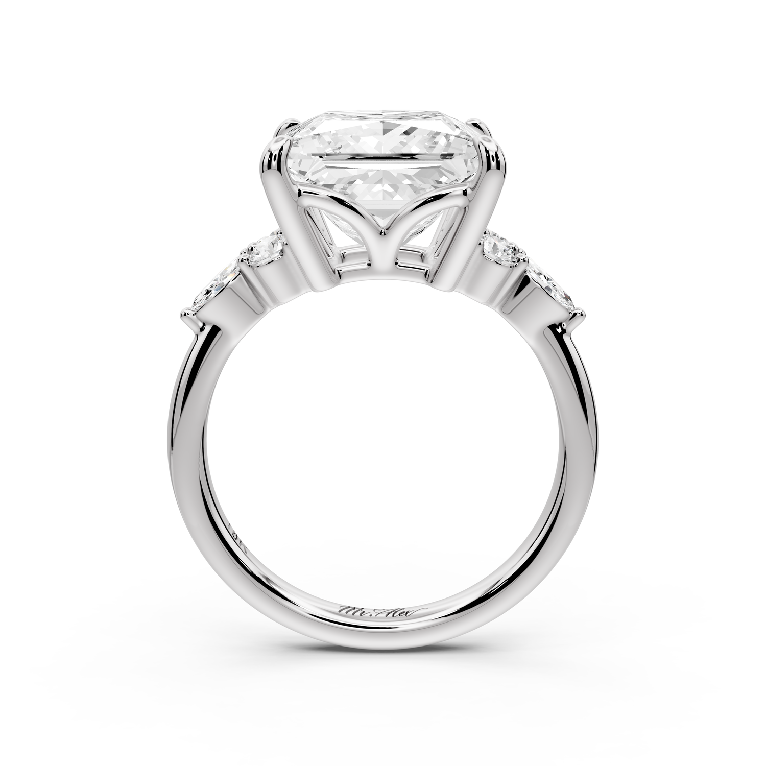Sandi - 5ct platinum Princess Floral Cluster Side-Stone Engagement Ring with Plain Band