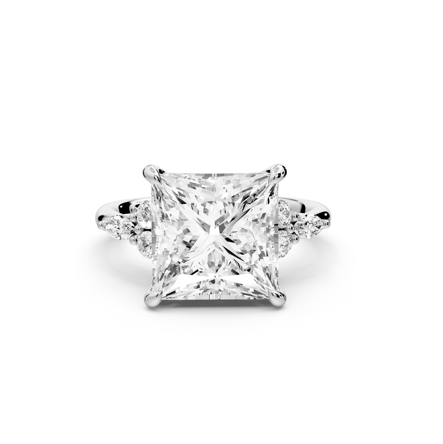 Sandi - 5ct platinum Princess Floral Cluster Side-Stone Engagement Ring with Plain Band