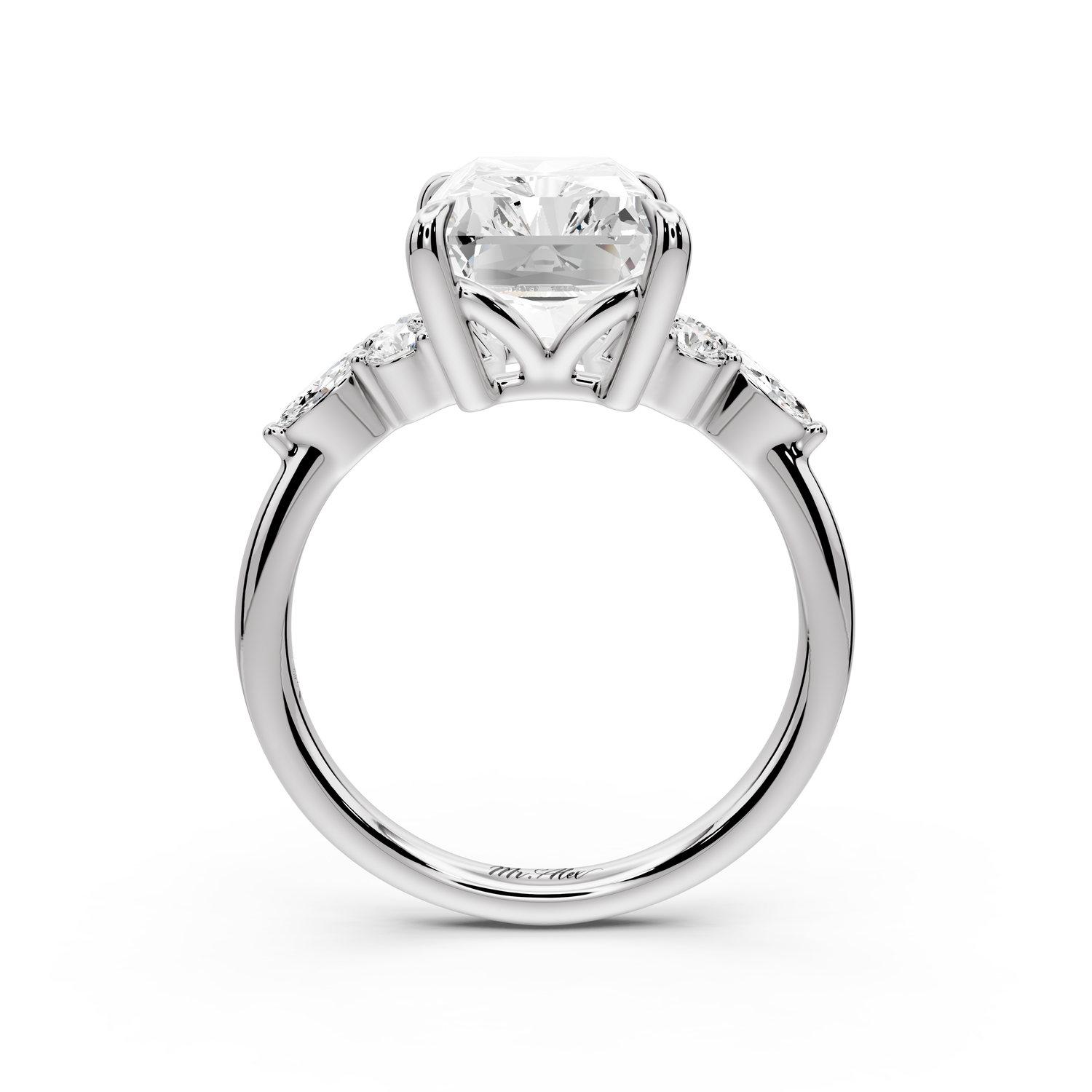 Sandi - 5ct platinum Radiant Floral Cluster Side-Stone Engagement Ring with Plain Band
