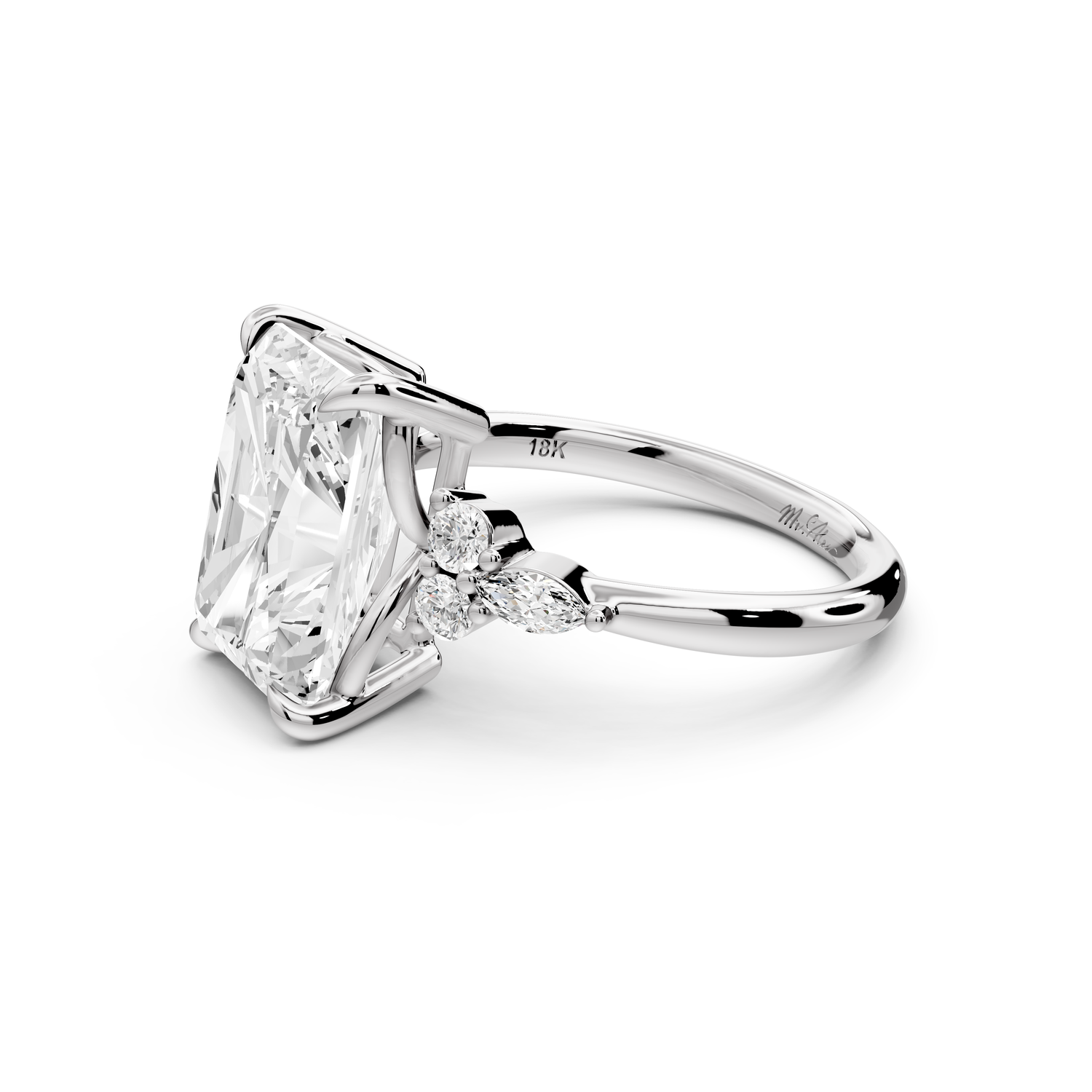 Sandi - 5ct platinum Radiant Floral Cluster Side-Stone Engagement Ring with Plain Band