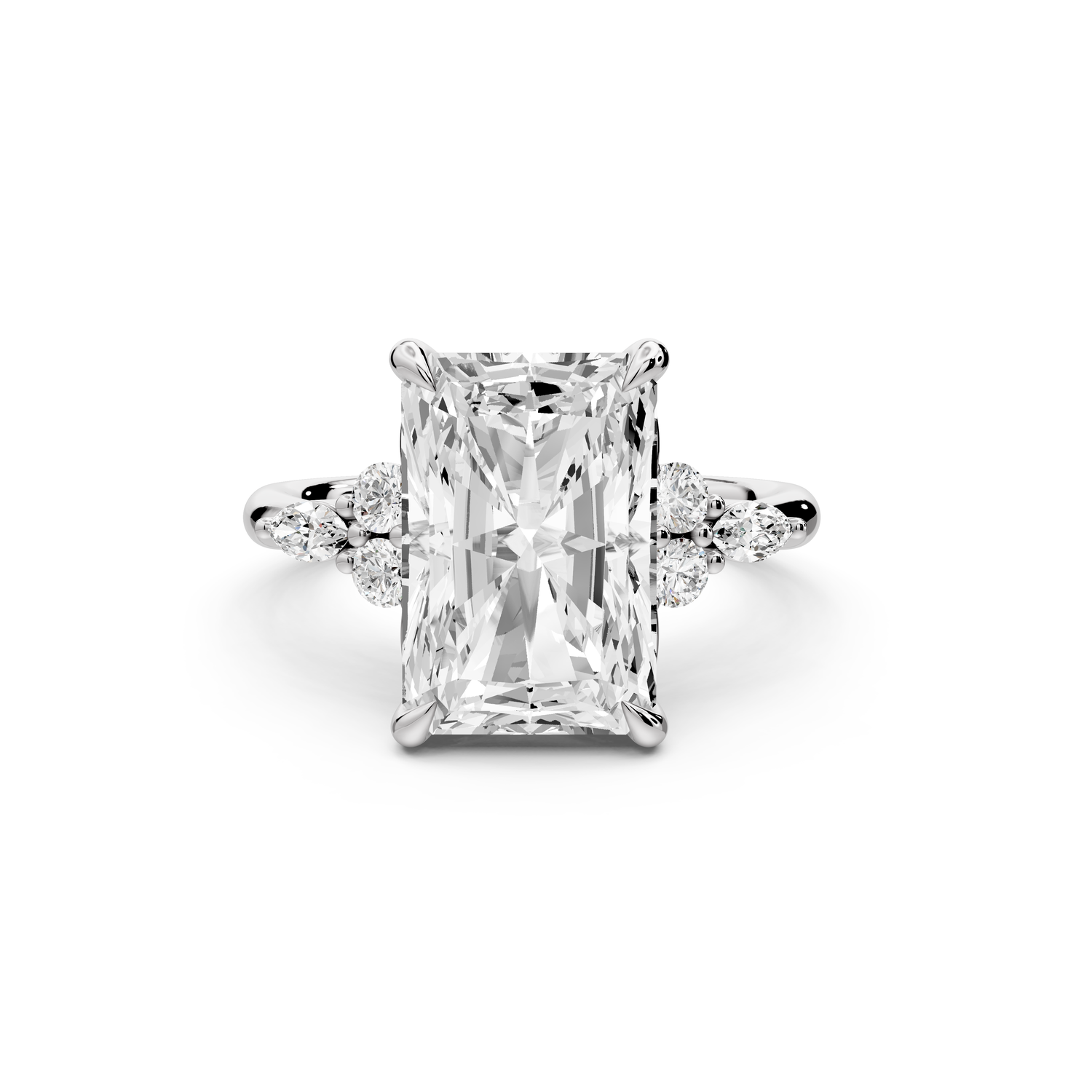 Sandi - 5ct platinum Radiant Floral Cluster Side-Stone Engagement Ring with Plain Band