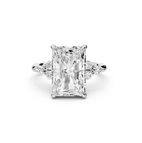 Sandi - 5ct platinum Radiant Floral Cluster Side-Stone Engagement Ring with Plain Band