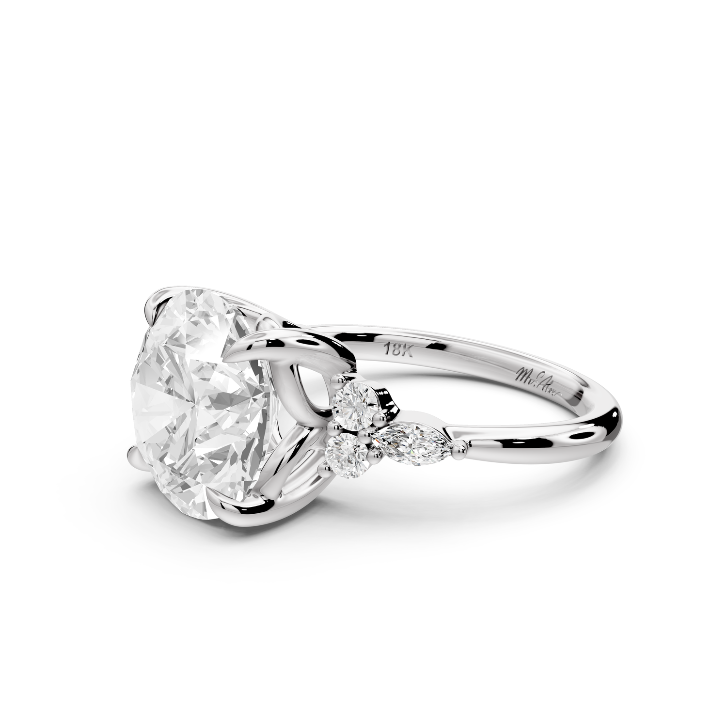 Sandi - 5ct platinum Round Floral Cluster Side-Stone Engagement Ring with Plain Band