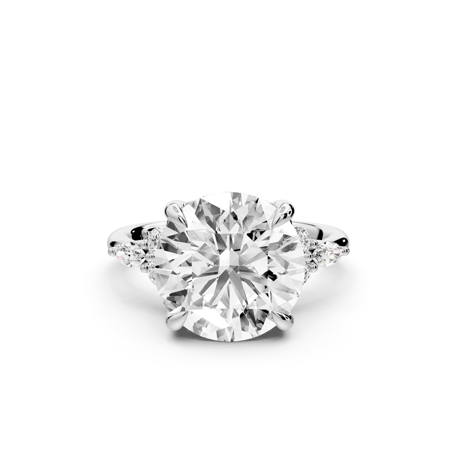 Sandi - 5ct platinum Round Floral Cluster Side-Stone Engagement Ring with Plain Band