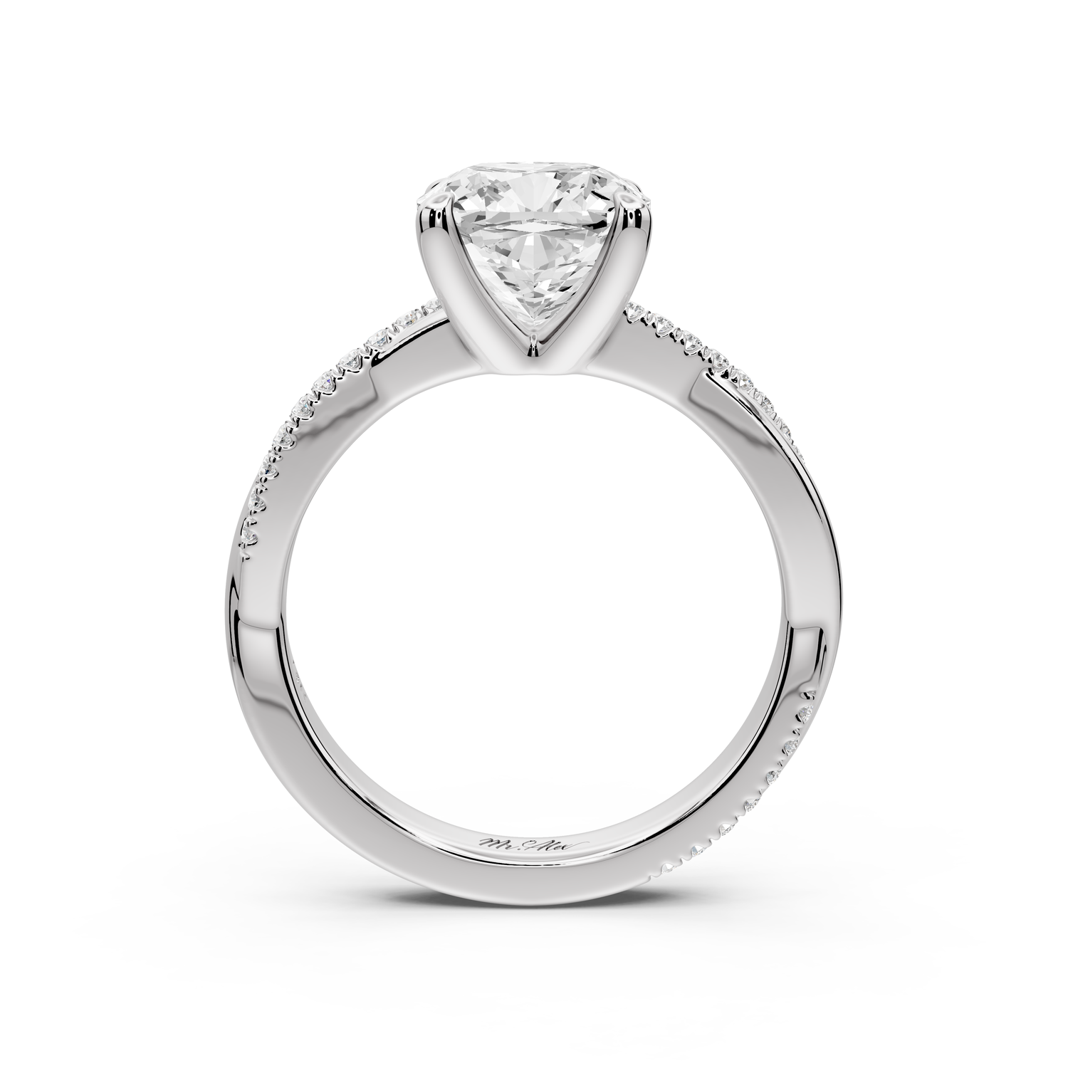 Ella - 2ct platinum Cushion Classic Solitaire Engagement Ring with Shared-Prong Pavé Band