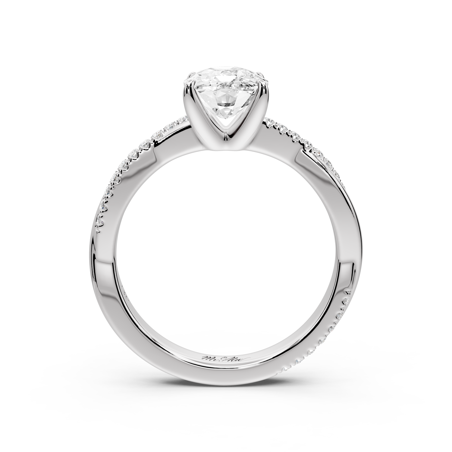 Ella - 2ct platinum Ecushion Classic Solitaire Engagement Ring with Shared-Prong Pavé Band