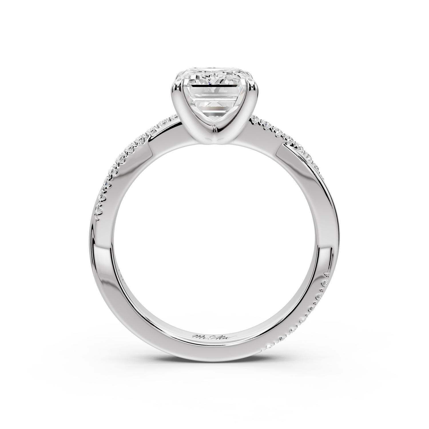 Ella - 2ct platinum Emerald Classic Solitaire Engagement Ring with Shared-Prong Pavé Band