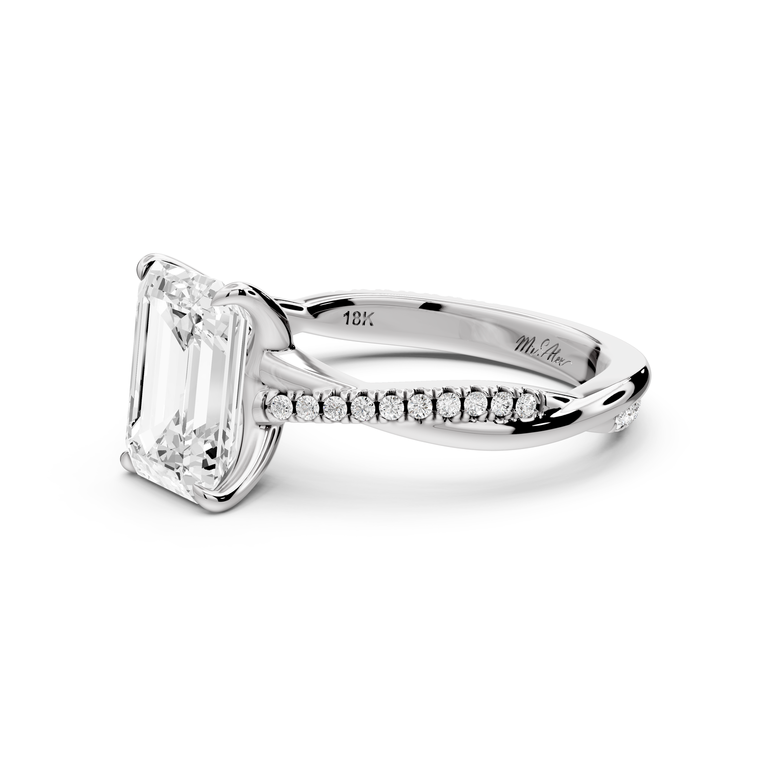 Ella - 2ct platinum Emerald Classic Solitaire Engagement Ring with Shared-Prong Pavé Band