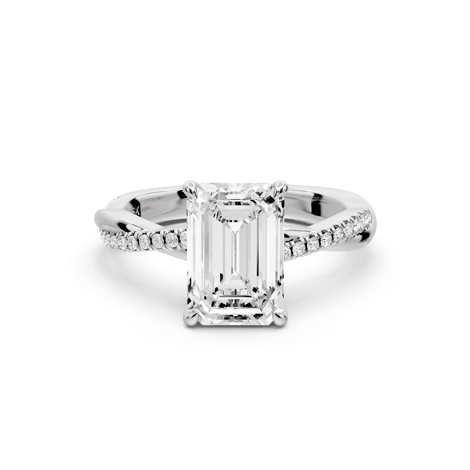Ella - 2ct platinum Emerald Classic Solitaire Engagement Ring with Shared-Prong Pavé Band